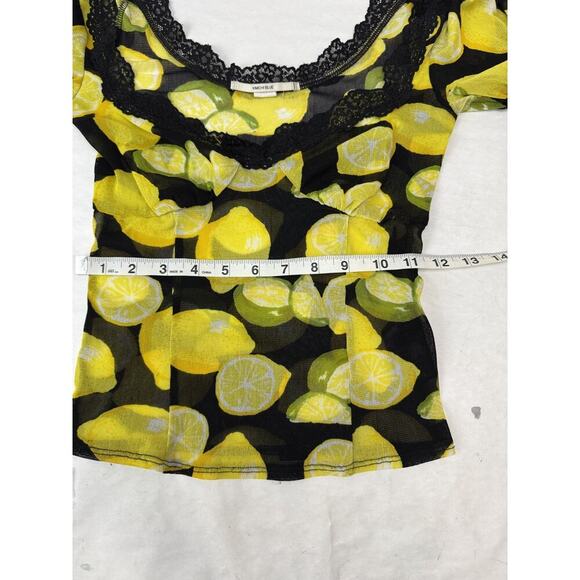 Y2K Kimchi Top Lemons Small Urban Outfitters Lace Yellow Black Cinched Sheer - Picture 6 of 9